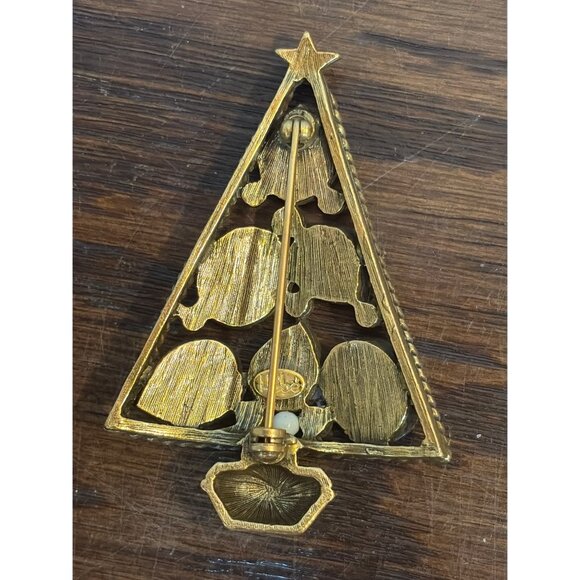 VTG Hobe Christmas Tree Brooch Rhinestones & Colorful Glass Cabochons Gold Tone - Picture 2 of 3